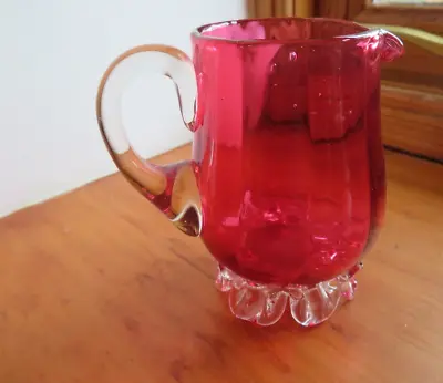 Buy Victorian  Antique Cranberry Red  Glass Jug Hand Made 9cm • 6.99£