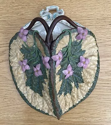Buy Vintage Wall Art Pottery Decorated Vase Pocket With Pink Flowers Green Leaves • 18.99£