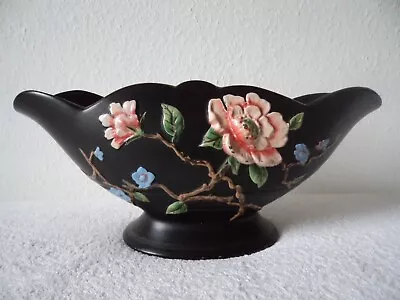 Buy Vintage Art Deco Brentleigh Ware Gondola Oval Mantle Vase Saigon Black Floral • 19.99£