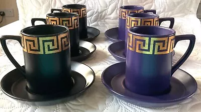 Buy 6 Portmeirion Greek Key Cups & Saucers. 3 Rare Purple + 3 Black & Gold • 25£