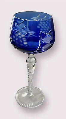 Buy BOHEMIAN CZECH CUT TO CLEAR CRYSTAL WINE Glass GOBLET Hock Cobalt Blue Color • 42.68£