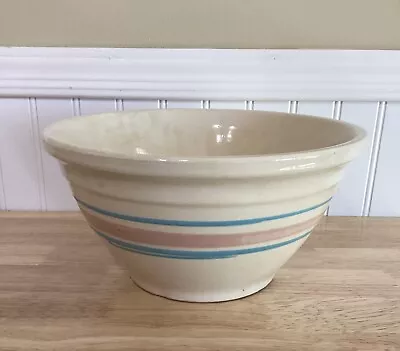 Buy McCoy Oven Ware USA Pottery Bowl 10  Pink Blue Stripe Mixing Dough Serving • 31.08£