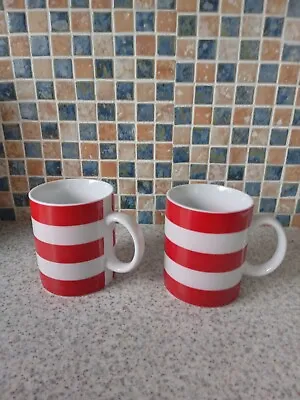 Buy Tesco Pair Red Band White Striped Mugs X 2 8cm Diam 9.5cm High • 4.99£