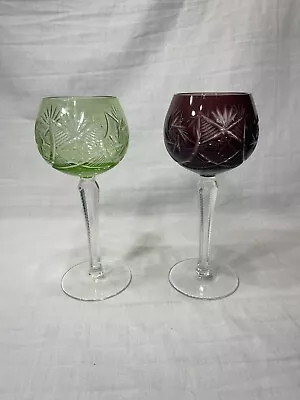 Buy Set Of 2 Bohemian Color Cut To Clear Crystal Wine Glasses Wine Hocks 7.5” • 55.62£
