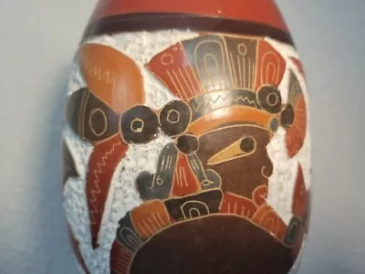 Buy CENTRAL AMERICAN ART POTTERY VASE W/Etched POLYCHROMATIC NATIVES  EXCELLENT !! • 33.07£