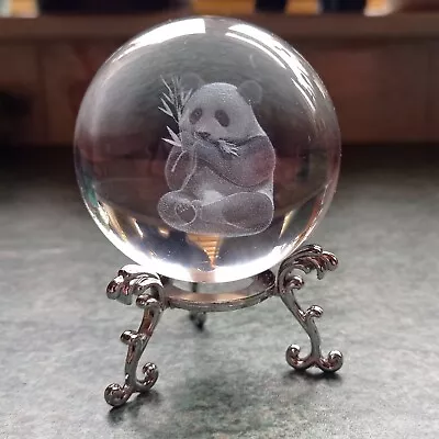 Buy Panda Crystal Ball Laser Etched Engraved Glass Paperweight Ornament + Stand BNIB • 9.99£