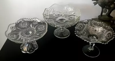 Buy VINTAGE 1930's-40's 3 CUT GLASS COMPORTS • 28.42£