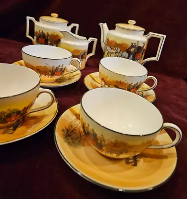 Buy Antique Royal Doulton England COACHING DAYS 13-Piece Tea Set Red Coach Horses • 96.29£