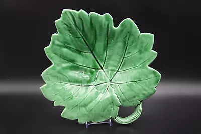 Buy 1920-1950 Vintage Sarreguemines Green Majolica Vine Leaf Plate Made In France • 74.53£