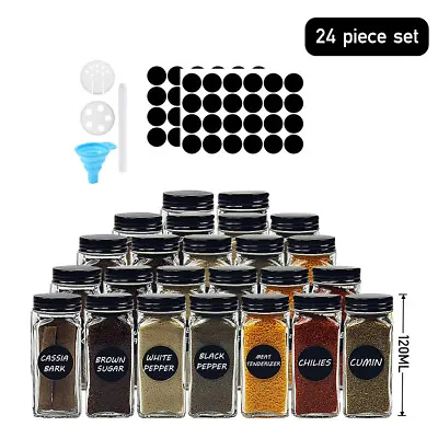 Buy 24 X GLASS SPICE JARS WITH SHAKER LIDS STORAGE BOTTLES CONTAINERS POTS AIRTIGHT • 13.94£