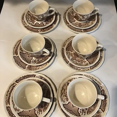 Buy Set Of 6 Alfred Meakin England Fair Wind Brown Tea Cups,soucers And Plates • 36.68£