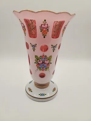 Buy Vtg Bohemian Czech Cranberry Cased Cut To Clear 9  Moser Glass Vase • 42.69£