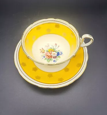 Buy Aynsley England Fine Bone China Tea Cup And Saucer Cabbage Rose Yellow Gold • 28.42£