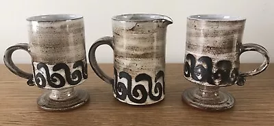 Buy Briglin Studio Art Pottery Footed Mugs Cups Goblets X2 & Cylindrical Jug Vintage • 19.99£