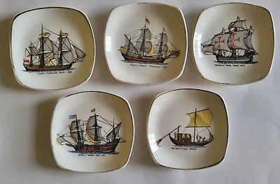 Buy Five Midwinter Pottery Pin Dishes Sailing Ships Design • 19.99£