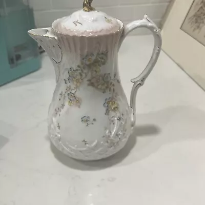 Buy Antique Bavarian China Germany Chocolate Tea Or Coffee Pot 9” Blue Floral • 37.88£