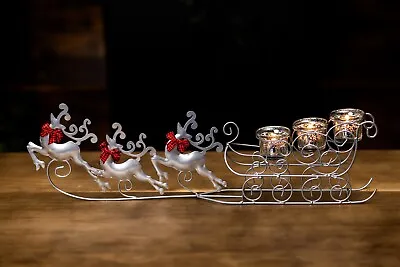 Buy Christmas Reindeer Candle Holder Decoration Metal Sleigh Tealight Ornament Xmas • 12.99£
