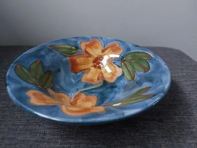 Buy Vintage Iden Pottery Rye Dish Bowl Studio Art Cereal Dessert Blue Yellow Flower • 6.95£