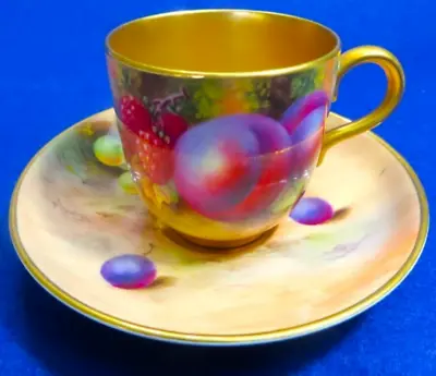 Buy Royal Worcester Painted Fruit Gold Cup And Saucer Hand Paint Antique Excellent • 630.79£