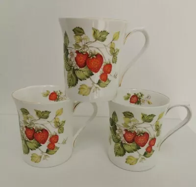 Buy Queen's Virginia Strawberry China Coffee/Tea Mugs X 3 (Used With Gilding Ware) • 15.99£