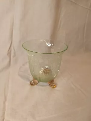 Buy Vintage/Retro Green Crackle Glass Vase With Pink Feet, Plants, Ornament. • 19.99£