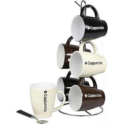 Buy Home Basics 6-Piece Ceramic Mug Set With Stand, Cappuccino • 28.90£
