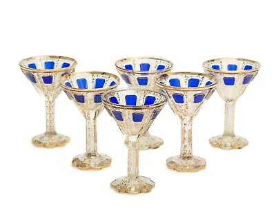 Buy Set Of Six Antique Moser Bohemian Overlayed & Gilded Wine / Liqueur Glasses • 355£