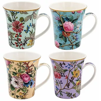 Buy Set Of 4 Fine China Mugs Tea Coffee Cups Gift Boxed Bees Floral Fuji Art Design • 18.99£