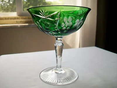 Buy Ajka Marsala Champagne / Sherbet Green Cut To Clear Bohemian Crystal Glass • 28.30£