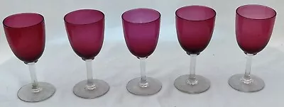 Buy Lovely Set Of 6 Victorian Cranberry Wine Glasses • 50£