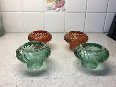 Buy 4 Vintage Glass Pressed Bowl Candle Tea Light Holder Decorative Orange Green • 16£