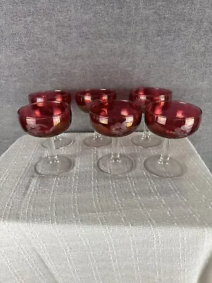 Buy 1950s Champagne Glasses In Cranberry Etched Grapes And Leaves Set Of 6 • 70.73£