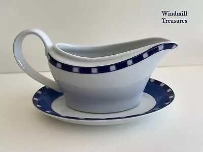 Buy Wedgwood Meridian Blue White Gravy Boat And Dish - Fantastic Condition • 9.99£