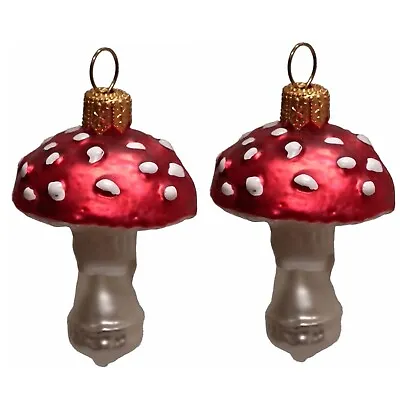 Buy Red Toadstool Mushrooms Polish Glass Christmas Ornament Set Of 2 Decorations • 28.48£