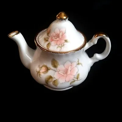 Buy Vintage Fenton Fine Bone China White Pink Rose Floral Miniature Mini Teapot  • 20£