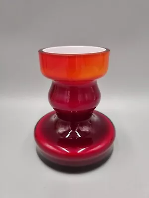 Buy A Studio Glass Cased Red & White Glass Candlestick Holder From Poland. • 45£