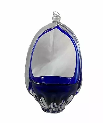 Buy Collectible Glassware  Handcrafted Cobalt Blue Hand Blown Artglass Basket 9.5”T • 23.58£