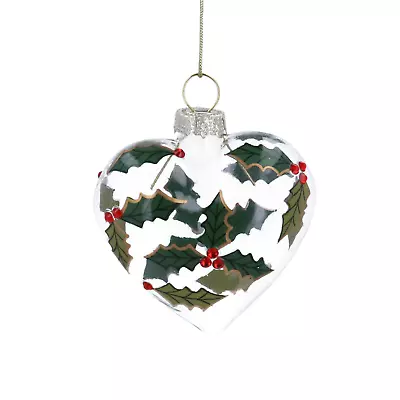 Buy Clear Glass Heart With Holly Christmas Decoration - Gisela Graham • 4.99£
