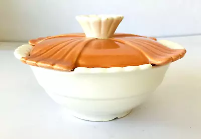 Buy USA Calif Ceramic Pottery Bowl & Lid Pumpkin Orange & White Mid Century Modern • 20.45£