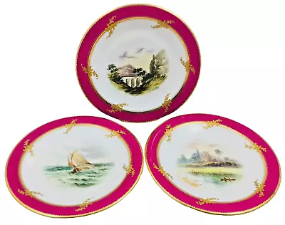 Buy Royal Worcester ? 3 X Antique Handpainted Victorian Porcelain Plates - Boat Loch • 15.38£