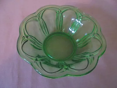 Buy Retro Dark Green Glass Bowl / Dish - Scalloped Rim • 3.99£
