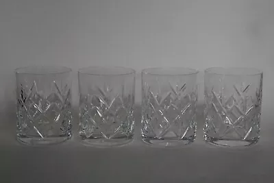 Buy Set Of 4 Cut Crystal Large Heavy Whisky Tumblers - Likely RCR Royal Cristal Rock • 34.95£
