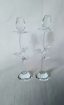 Buy Pair Of STANDING ROSE Crystal Ornaments Rose Flowers 15cm Tall • 10£