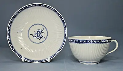 Buy Early Worcester  Tea Cup And Saucer, Blue And White Ribbed Circa 1770-1780.  • 129£