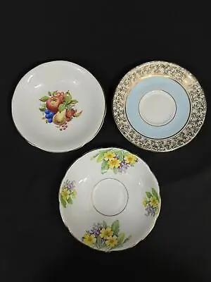 Buy Lot Of 3 Mismatched Bone China Saucers Made In England • 8.67£