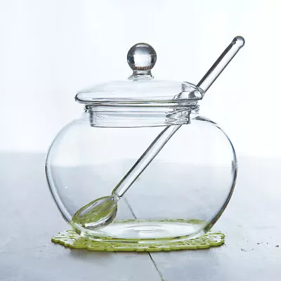Buy 350ml Glass Honey Jar With Spoon And Lid, Clear Glass Beehive • 12.75£