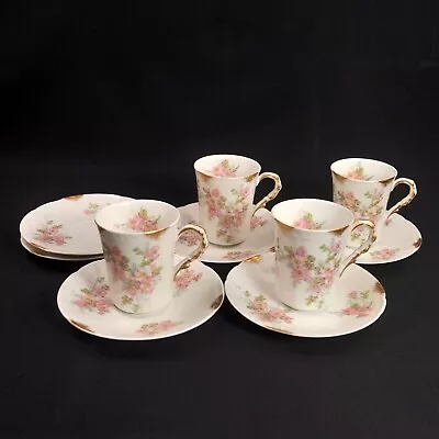 Buy Limoges PM De M Old Abbey Set 4 Chocolate Cups & 6 Saucers Pink Gold 1908-1913 • 158.46£