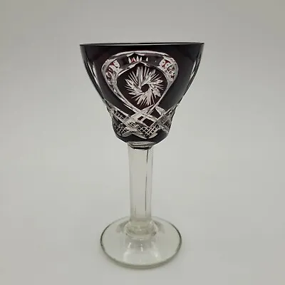 Buy Vintage Burgundy Cut To Clear Bohemian Czech Riesling Wine Crystal Glass 4.5  • 10.98£