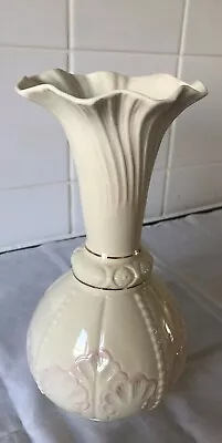 Buy BELEEK   VASE  WHITE   WITH   PINK  DETAILING,   VERY  DECORATIVE, Excellent Con • 6.99£