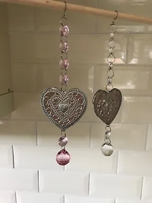 Buy Pink Stained Glass Filigree Heart Hanging Decoration Suncatcher With Prism Ball • 14.99£